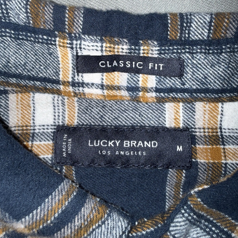 Men's Lucky Brand Long Sleeve Classic Fit Plaid Flannel Shirt Blue/Brown Size M - Picture 5 of 5